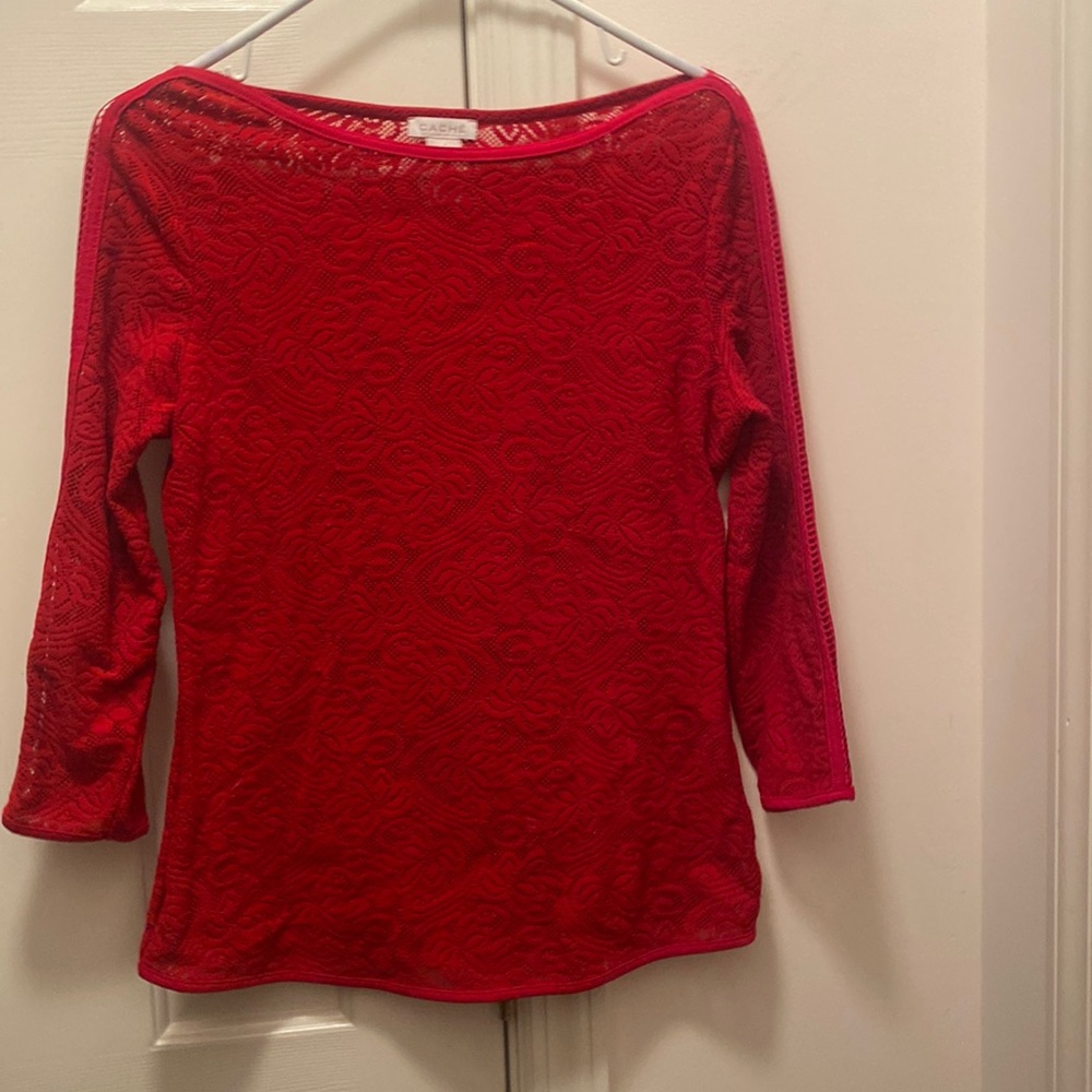 Red netted tunic top that looks great over a tank.